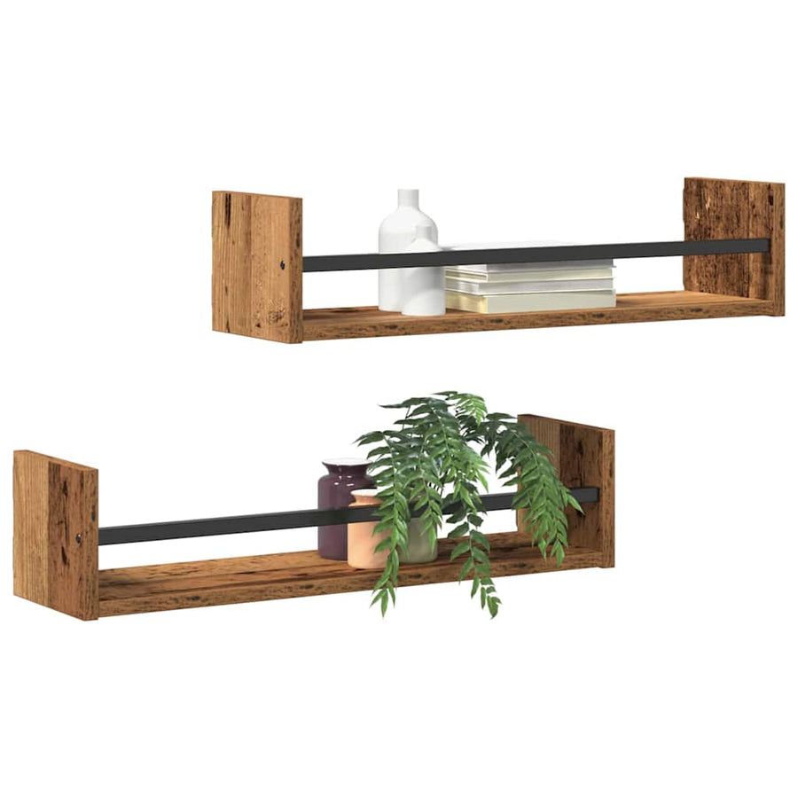 Wandplank Wandgemonteerd 2 pcs Oudhout 60 x 16 x 14 cm