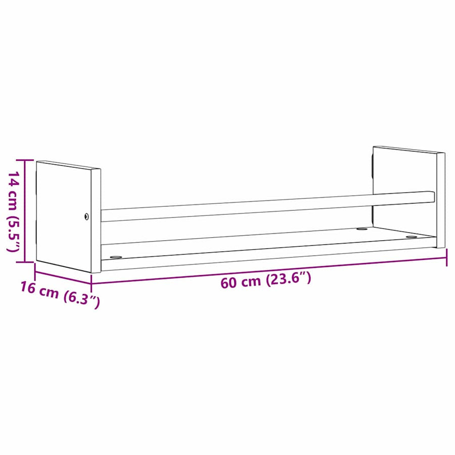 Wandplank Wandgemonteerd 2 pcs Oudhout 60 x 16 x 14 cm