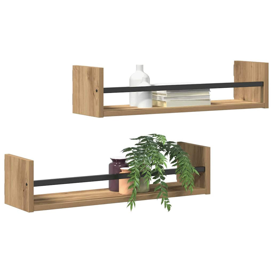 Wandplank Wandgemonteerd 2 pcs Artisan Eiken 60 x 16 x 14 cm