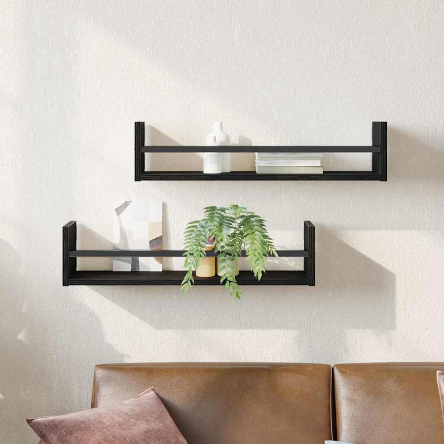 Wandplank Wandgemonteerd 2 pcs Zwart Eiken 60 x 16 x 14 cm
