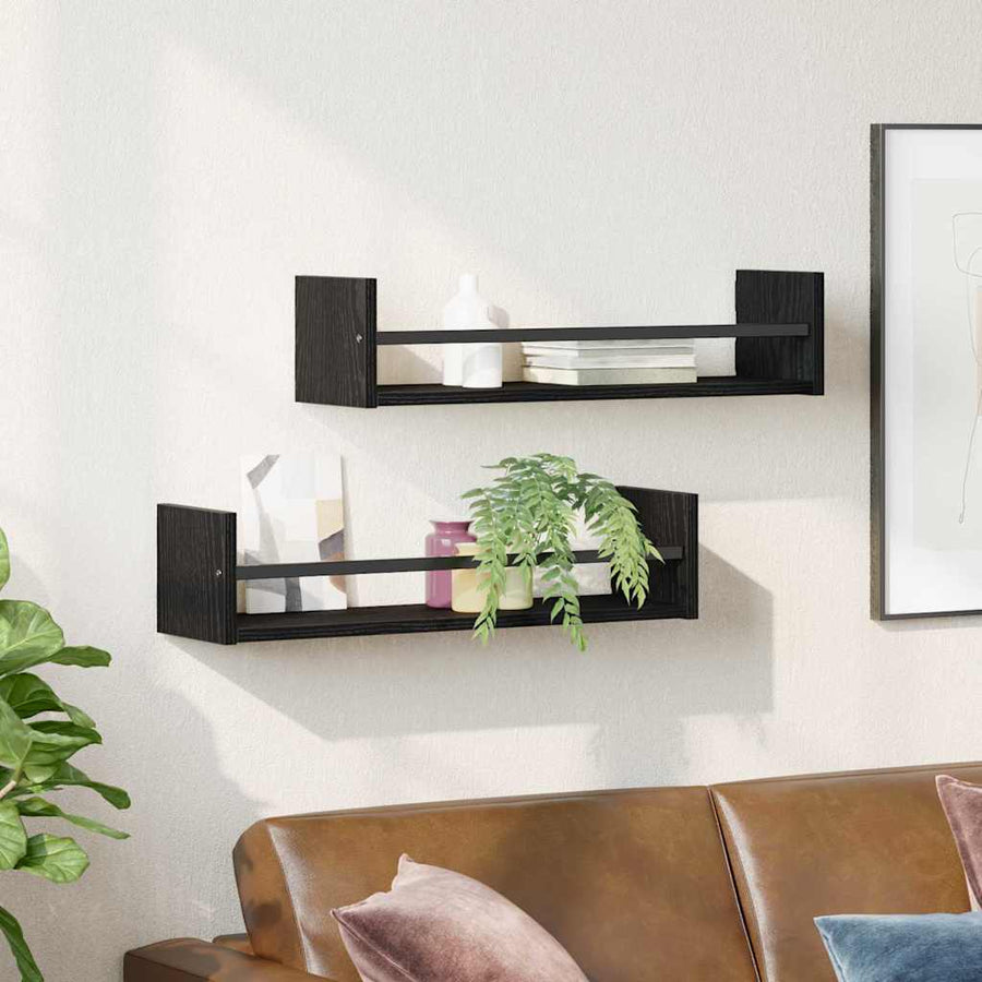 Wandplank Wandgemonteerd 2 pcs Zwart Eiken 60 x 16 x 14 cm