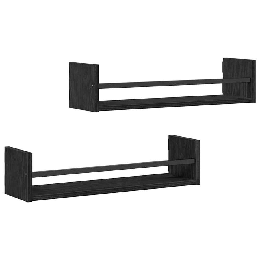Wandplank Wandgemonteerd 2 pcs Zwart Eiken 60 x 16 x 14 cm