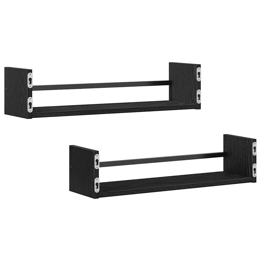 Wandplank Wandgemonteerd 2 pcs Zwart Eiken 60 x 16 x 14 cm