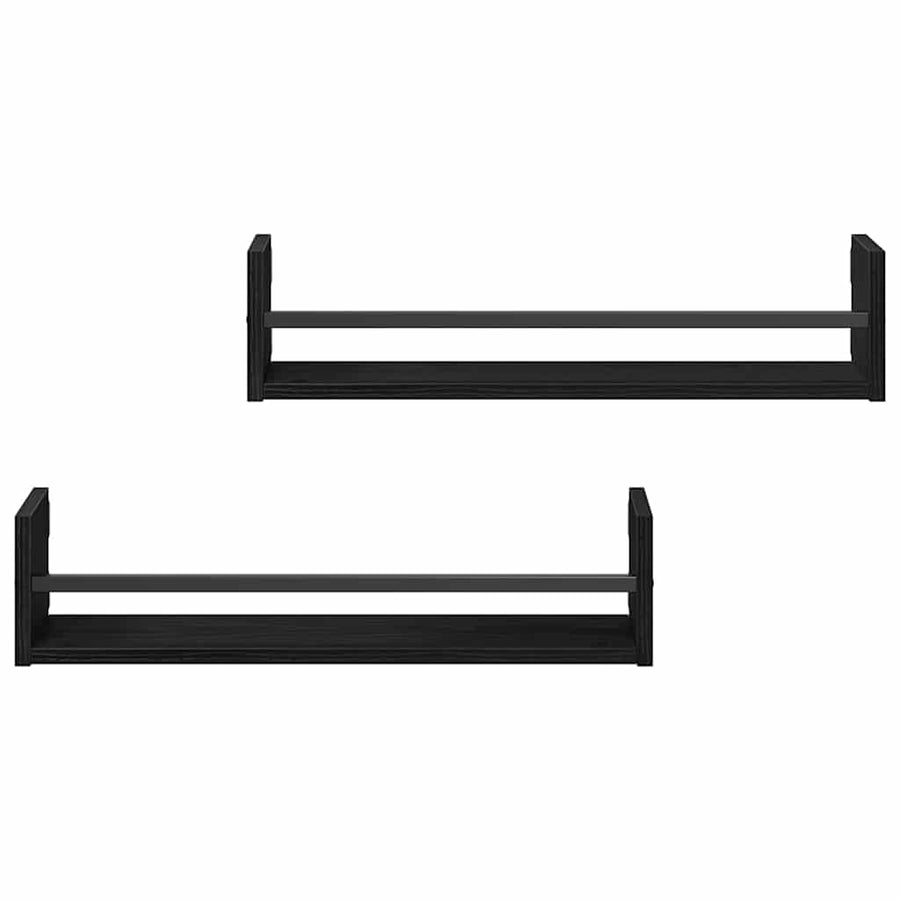 Wandplank Wandgemonteerd 2 pcs Zwart Eiken 60 x 16 x 14 cm