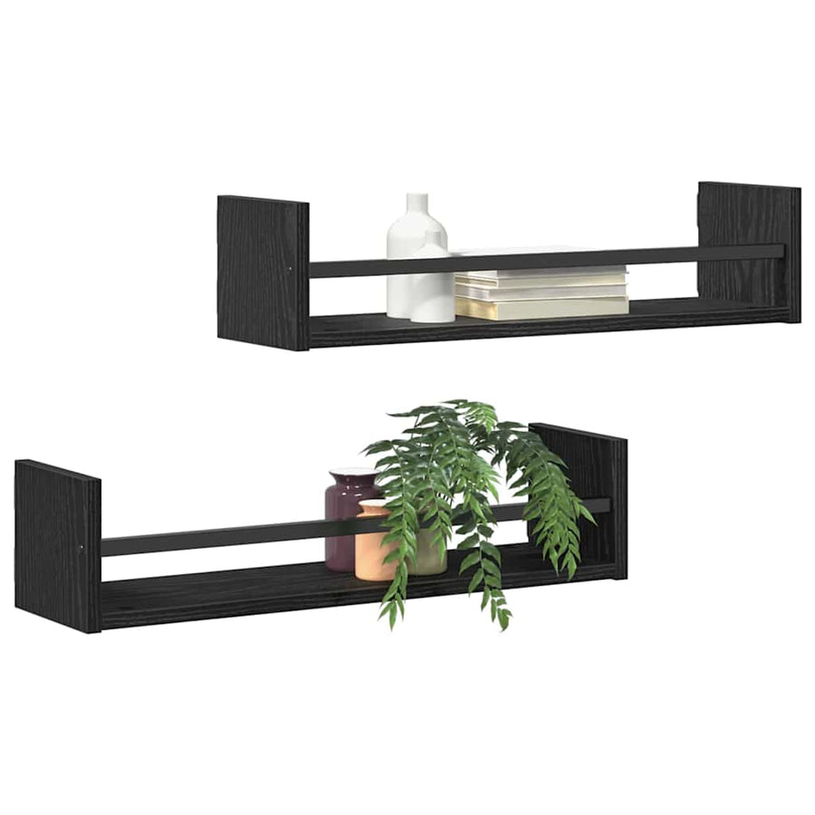 Wandplank Wandgemonteerd 2 pcs Zwart Eiken 60 x 16 x 14 cm