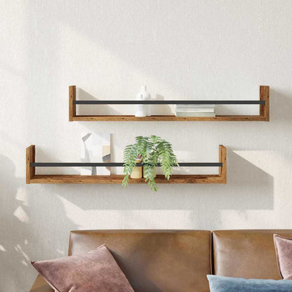 Wandplank Wandgemonteerd 2 pcs Oudhout 80 x 16 x 14 cm