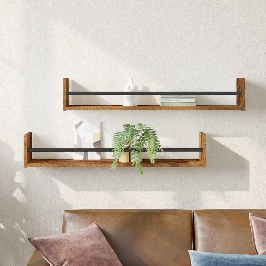 Wandplank Wandgemonteerd 2 pcs Oudhout 80 x 16 x 14 cm