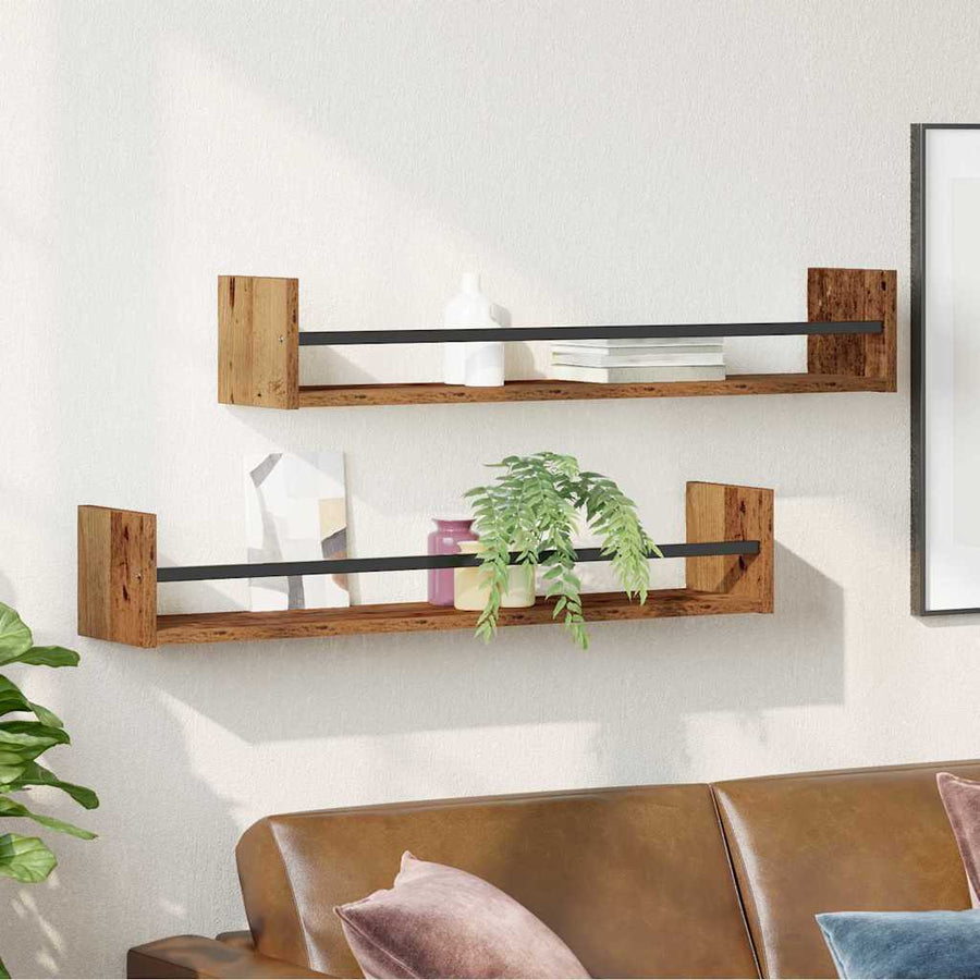 Wandplank Wandgemonteerd 2 pcs Oudhout 80 x 16 x 14 cm