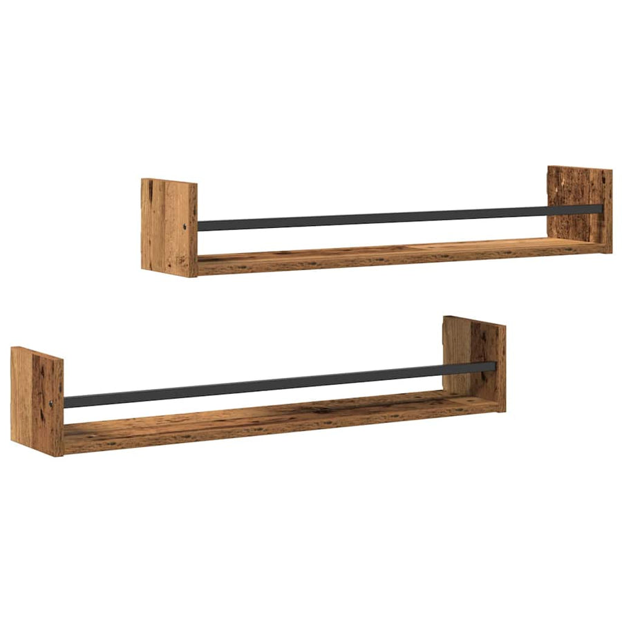 Wandplank Wandgemonteerd 2 pcs Oudhout 80 x 16 x 14 cm
