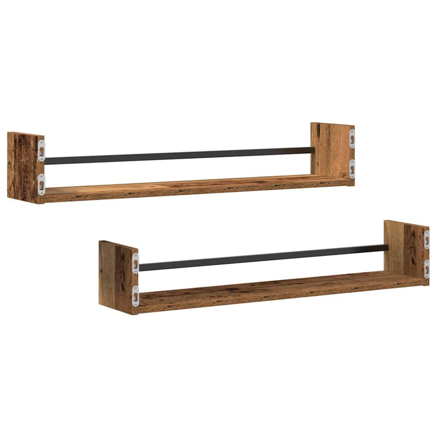 Wandplank Wandgemonteerd 2 pcs Oudhout 80 x 16 x 14 cm