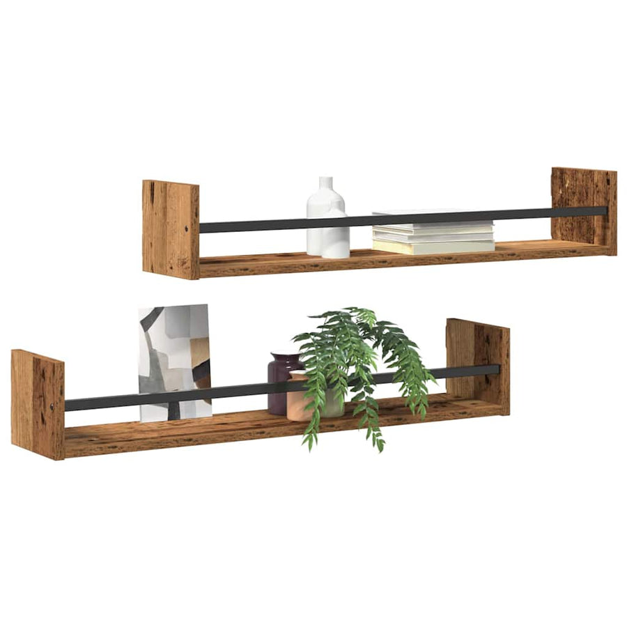 Wandplank Wandgemonteerd 2 pcs Oudhout 80 x 16 x 14 cm