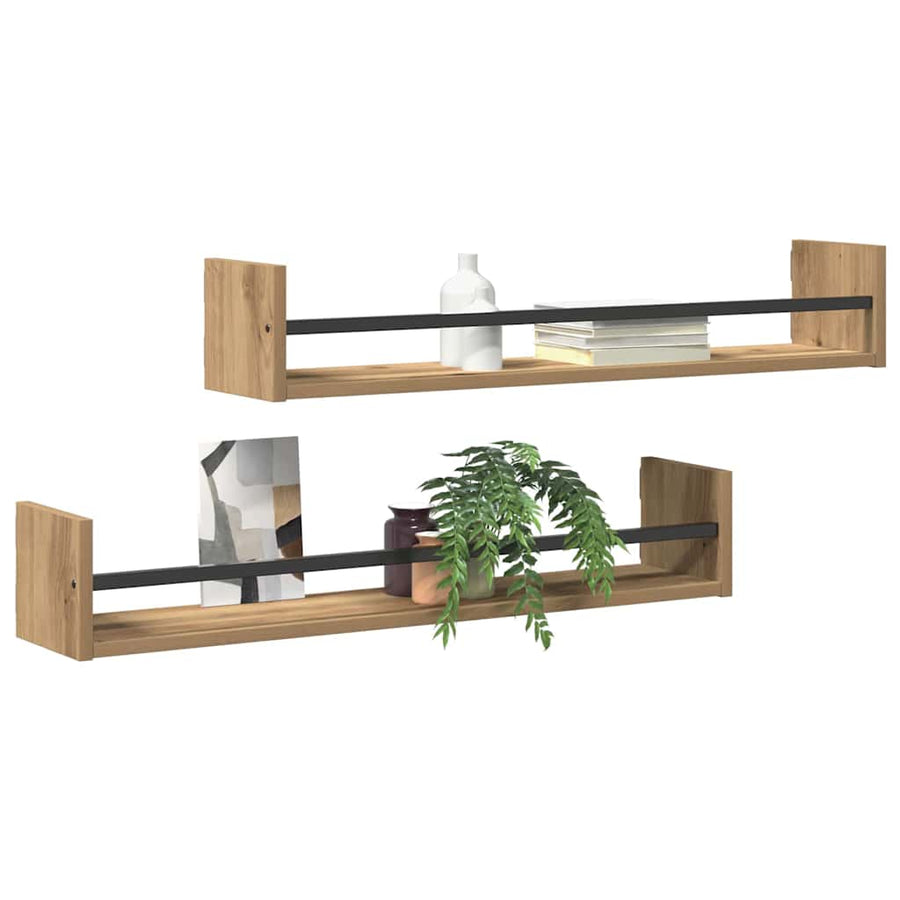 Wandplank Wandgemonteerd 2 pcs Artisan Eiken 80 x 16 x 14 cm