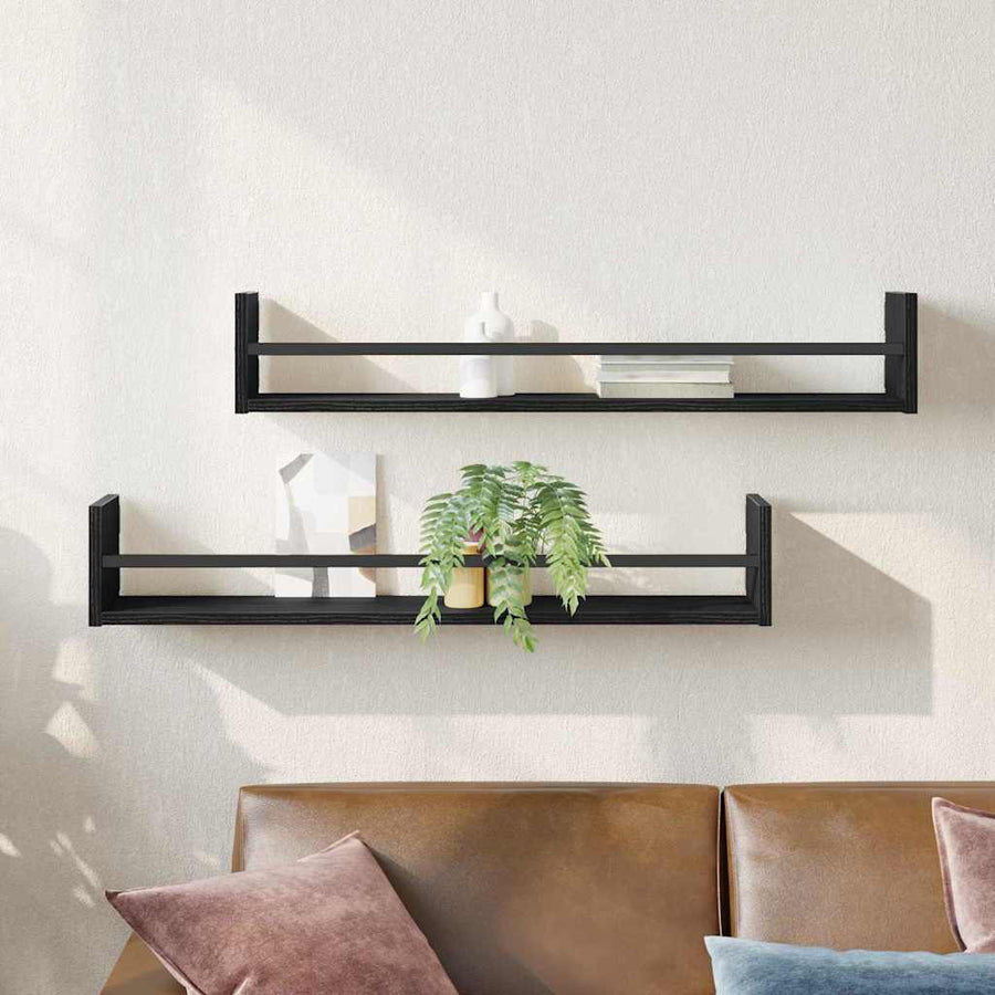 Wandplank Wandgemonteerd 2 pcs Zwart Eiken 80 x 16 x 14 cm