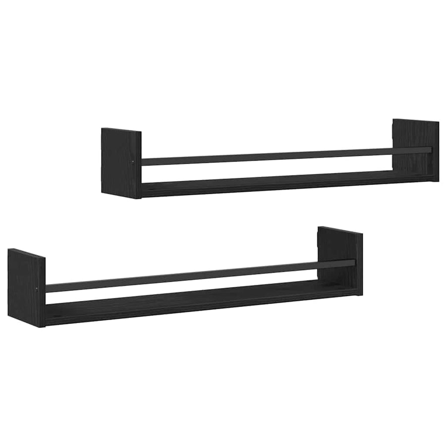 Wandplank Wandgemonteerd 2 pcs Zwart Eiken 80 x 16 x 14 cm