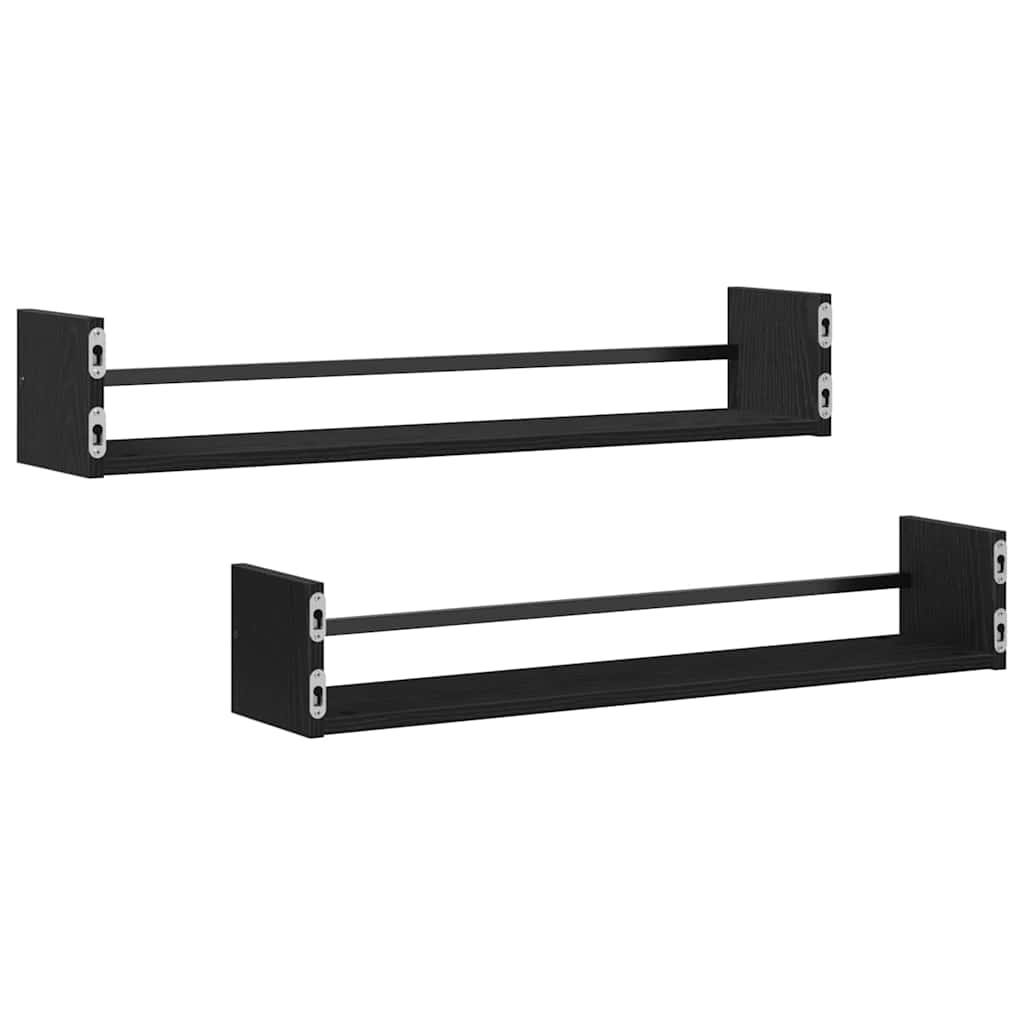 Wandplank Wandgemonteerd 2 pcs Zwart Eiken 80 x 16 x 14 cm