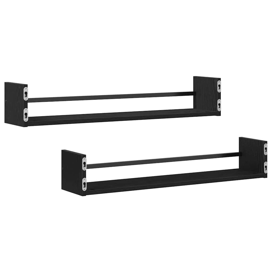 Wandplank Wandgemonteerd 2 pcs Zwart Eiken 80 x 16 x 14 cm