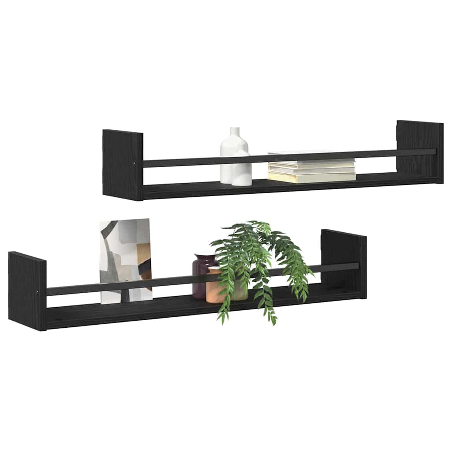 Wandplank Wandgemonteerd 2 pcs Zwart Eiken 80 x 16 x 14 cm