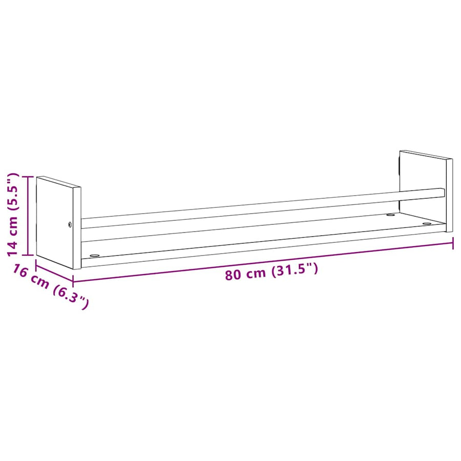 Wandplank Wandgemonteerd 2 pcs Zwart Eiken 80 x 16 x 14 cm
