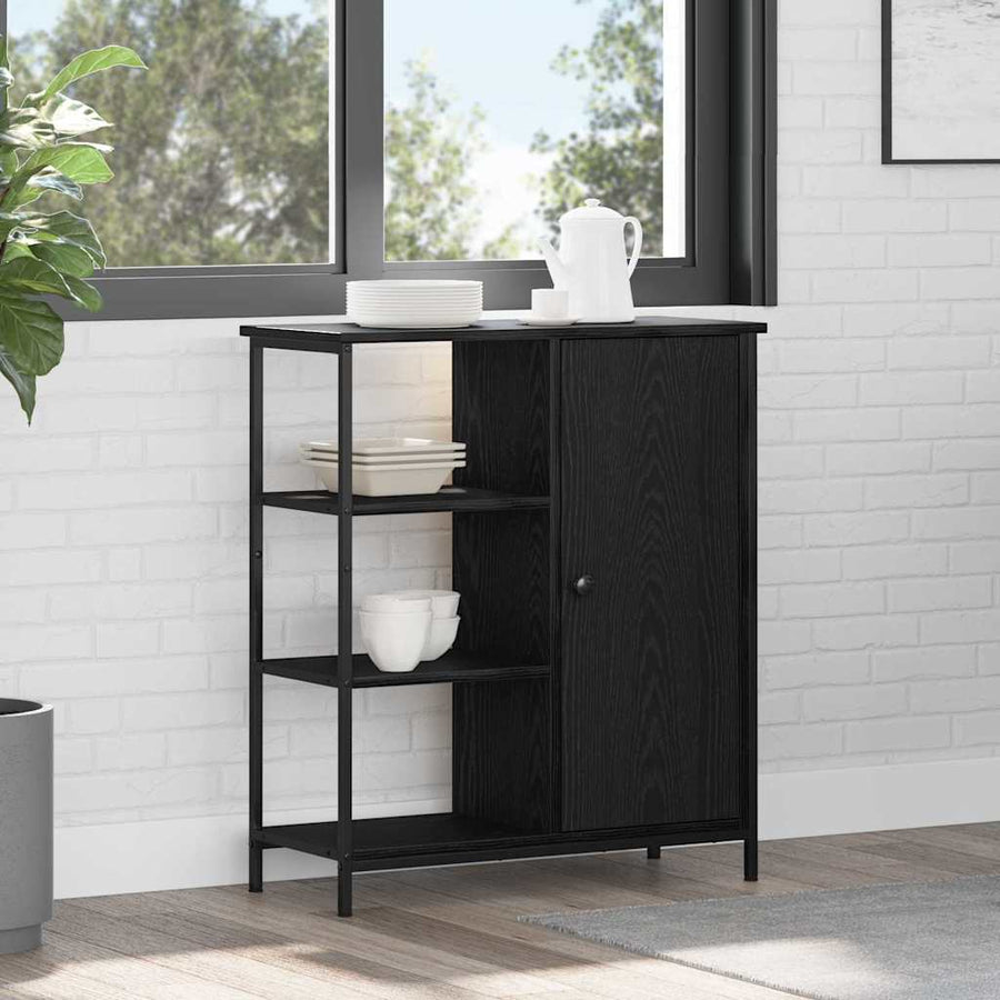 Dressoir 70X30X80 Cm Bewerkt Hout Kleurig Zwart eiken