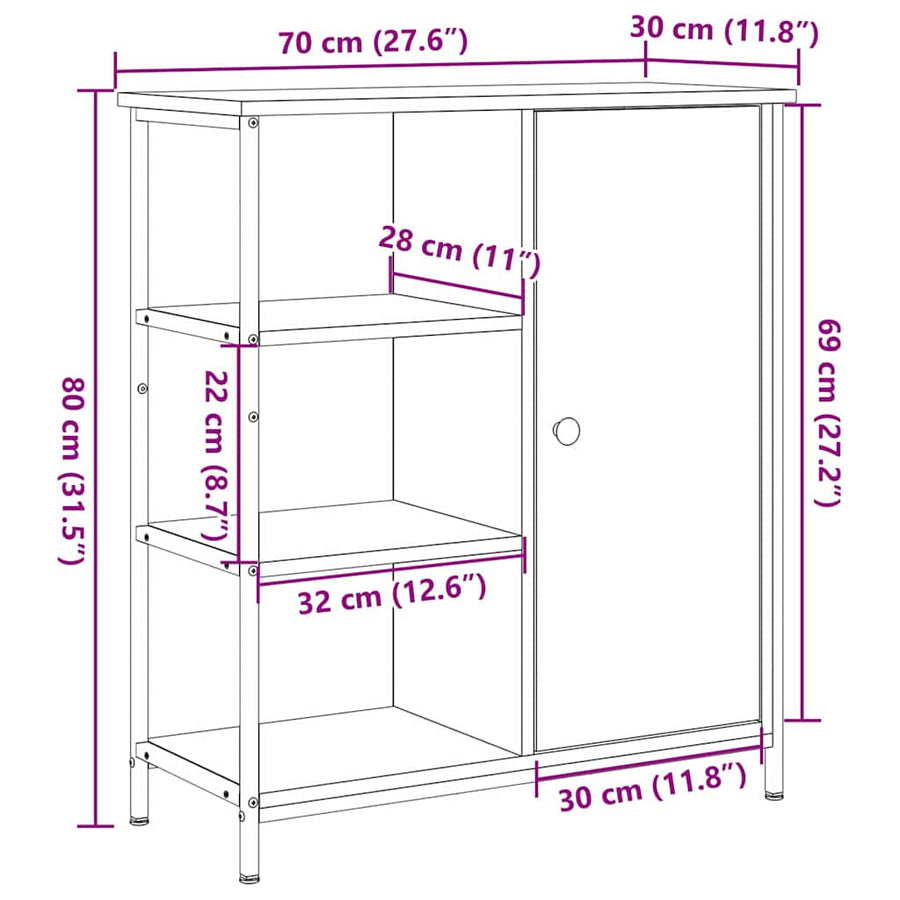 Dressoir 70X30X80 Cm Bewerkt Hout Kleurig Zwart eiken