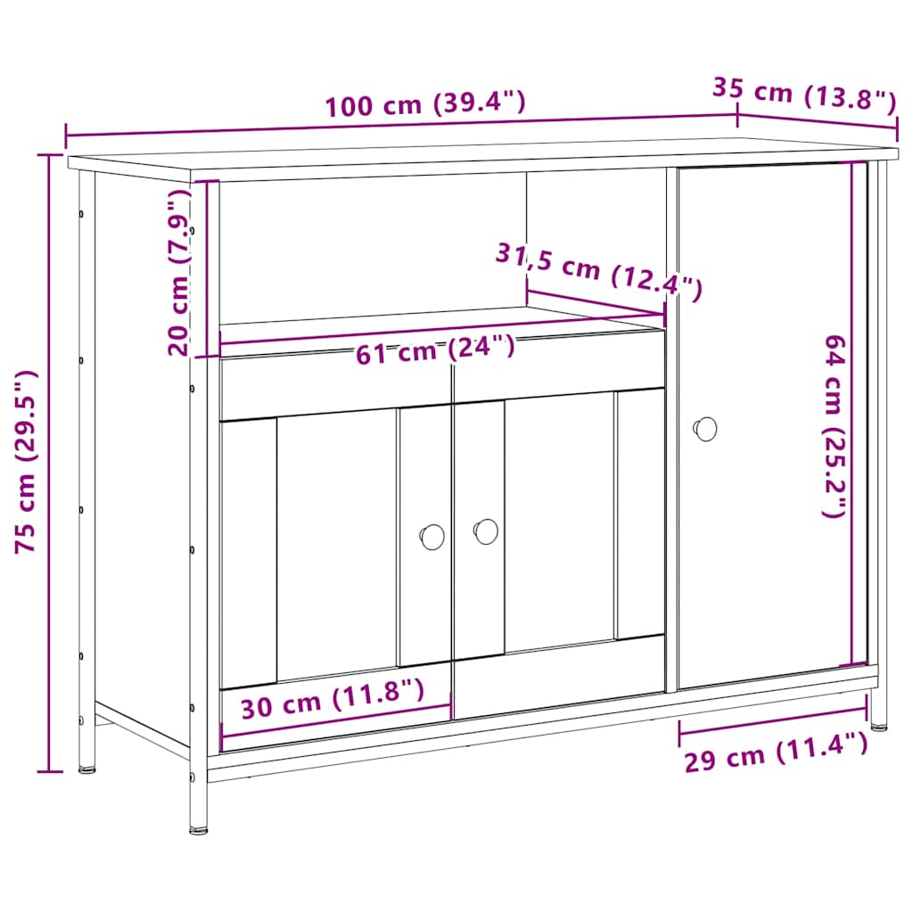 Dressoir Oudhout 100 x 35 x 75 cm