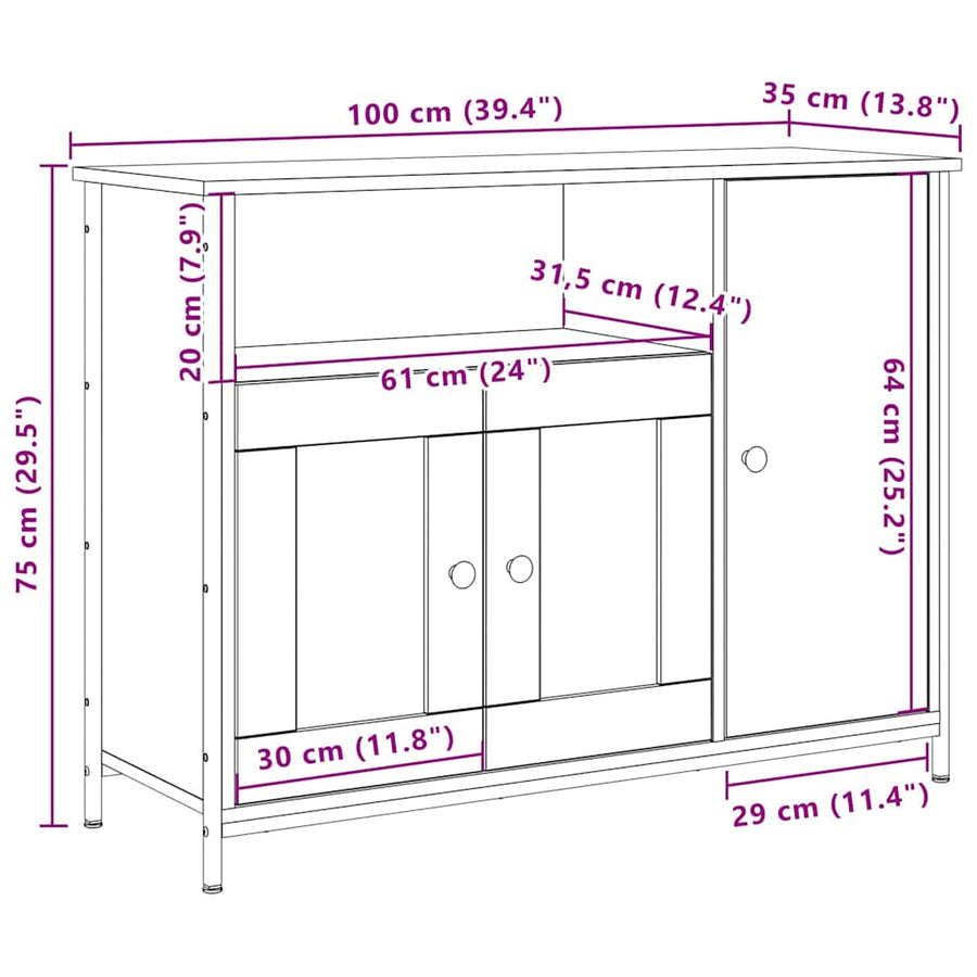 Dressoir Artisan Eiken 100 x 35 x 75 cm