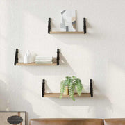 Wandplank met opslag rook eik 3 stuks