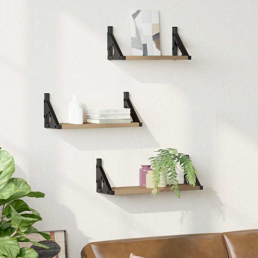 Wandplank Wandgemonteerd met opslag 3 pcs Rook Eik