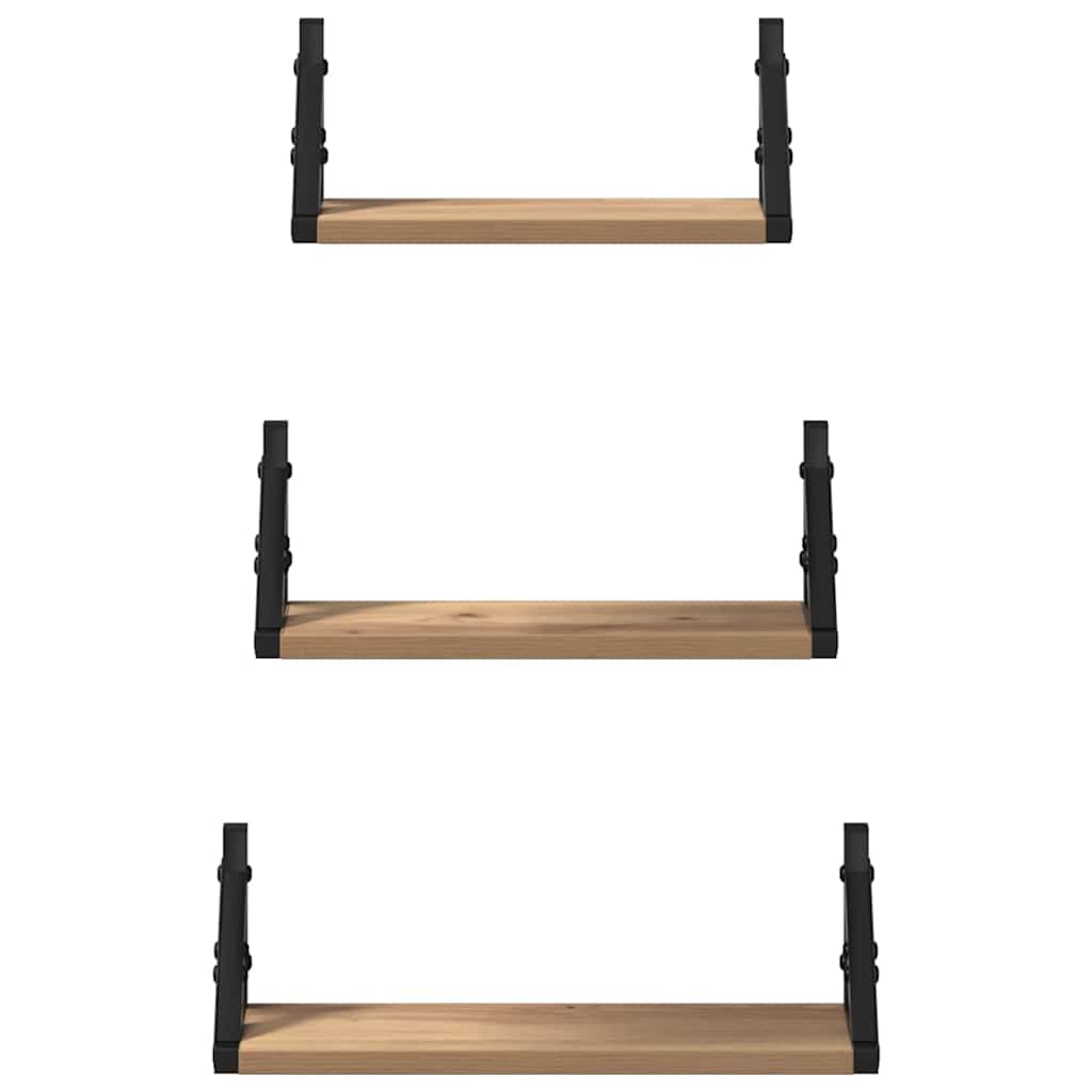 Wandplank Wandgemonteerd met opslag 3 pcs Rook Eik