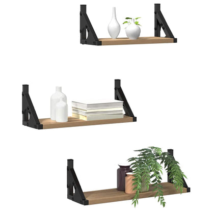 Wandplank Wandgemonteerd met opslag 3 pcs Rook Eik