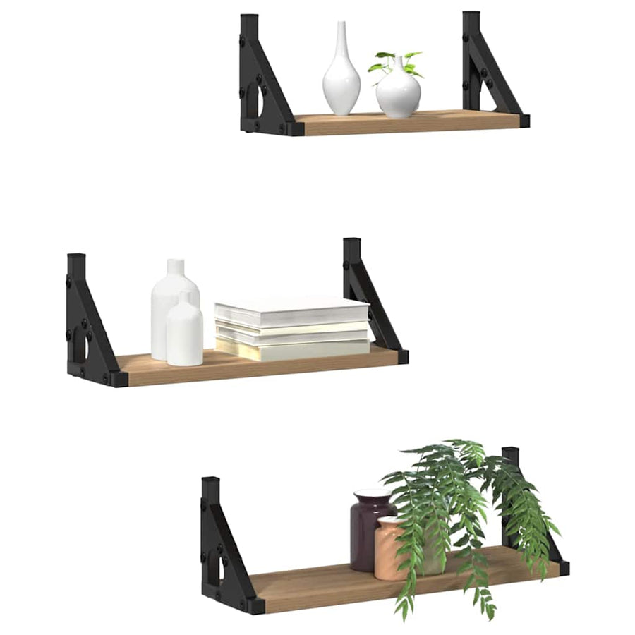 Wandplank Wandgemonteerd met opslag 3 pcs Rook Eik