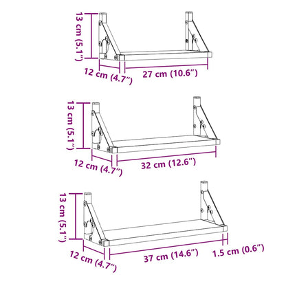 Wandplank Wandgemonteerd met opslag 3 pcs Rook Eik