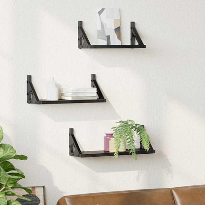 Wandplank Wandgemonteerd met opslag 3 pcs Zwart Eiken