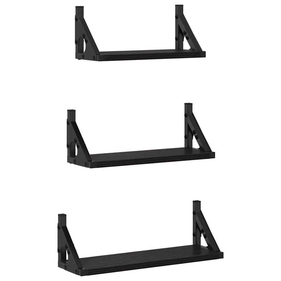Wandplank Wandgemonteerd met opslag 3 pcs Zwart Eiken