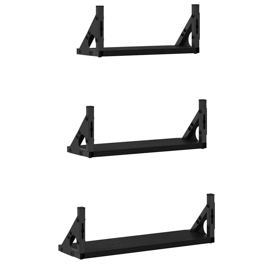 Wandplank Wandgemonteerd met opslag 3 pcs Zwart Eiken