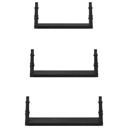 Wandplank Wandgemonteerd met opslag 3 pcs Zwart Eiken