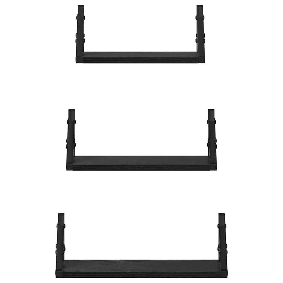 Wandplank Wandgemonteerd met opslag 3 pcs Zwart Eiken