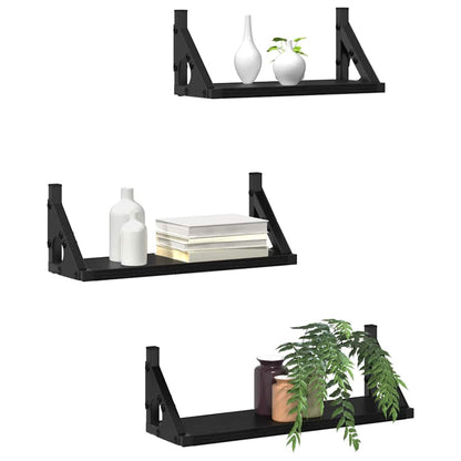 Wandplank Wandgemonteerd met opslag 3 pcs Zwart Eiken