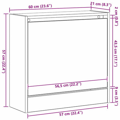 Schoenenkast met plank Oudhout 60 x 21 x 57 cm Bewerkt hout