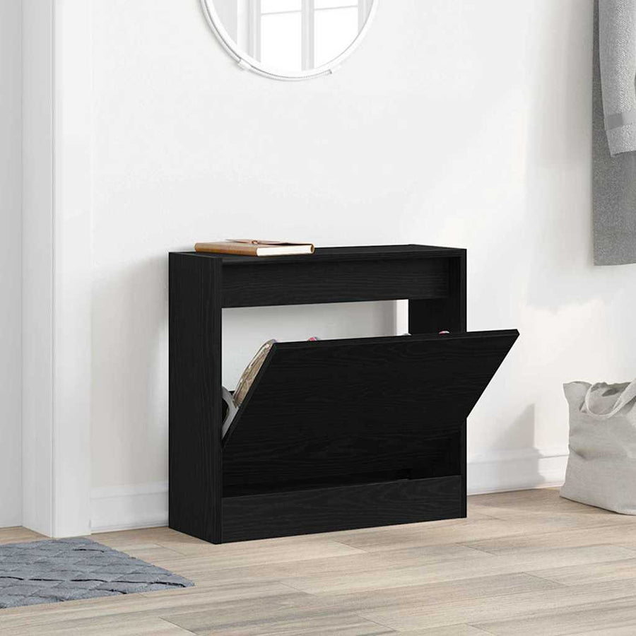 Schoenenkast met plank Zwart Eiken 60 x 21 x 57 cm Bewerkt hout