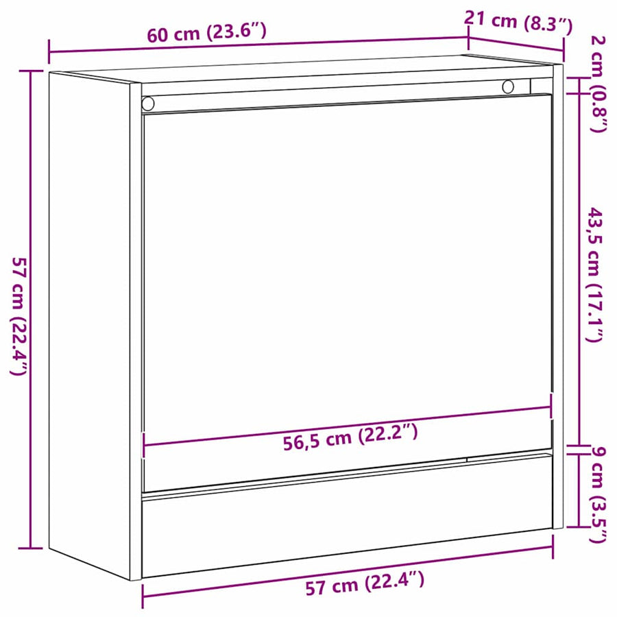 Schoenenkast met plank Zwart Eiken 60 x 21 x 57 cm Bewerkt hout