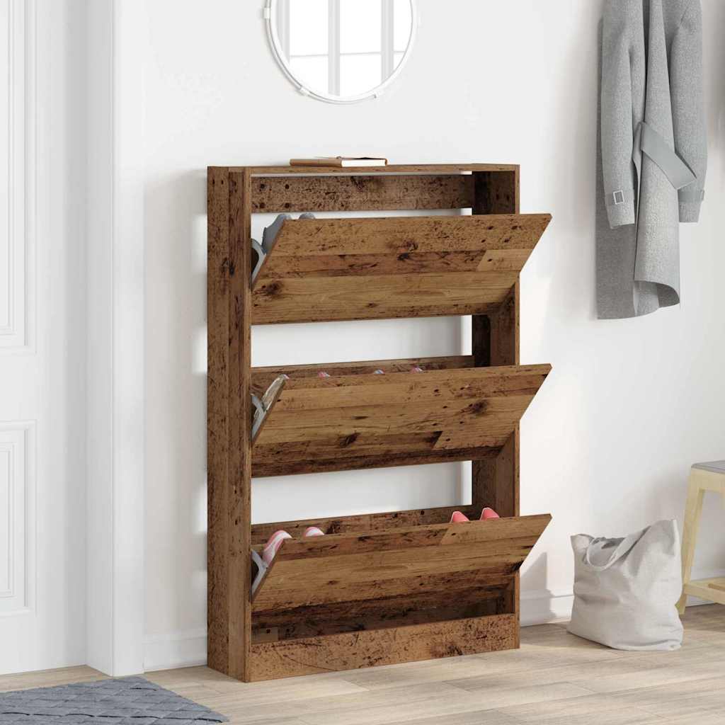 Schoenenkast met plank Oudhout 80 x 21 x 125,5 cm Bewerkt hout