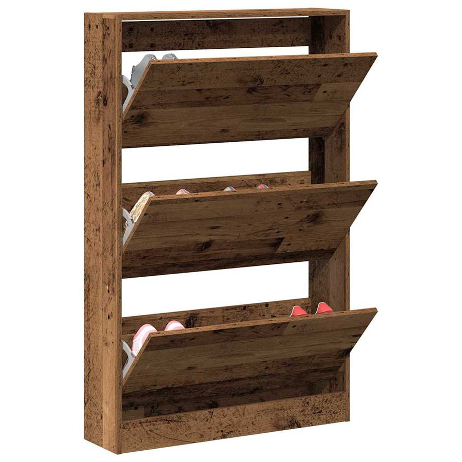 Schoenenkast met plank Oudhout 80 x 21 x 125,5 cm Bewerkt hout