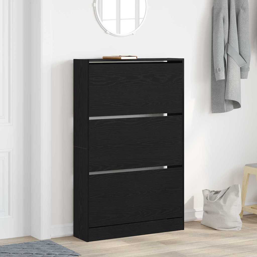 Schoenenkast Zwart Eiken 80 x 21 x 125,5 cm Bewerkt hout