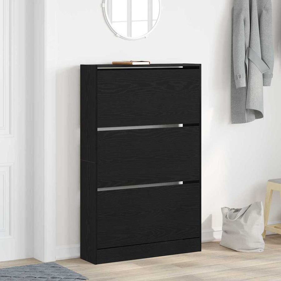 Schoenenkast Zwart Eiken 80 x 21 x 125,5 cm Bewerkt hout