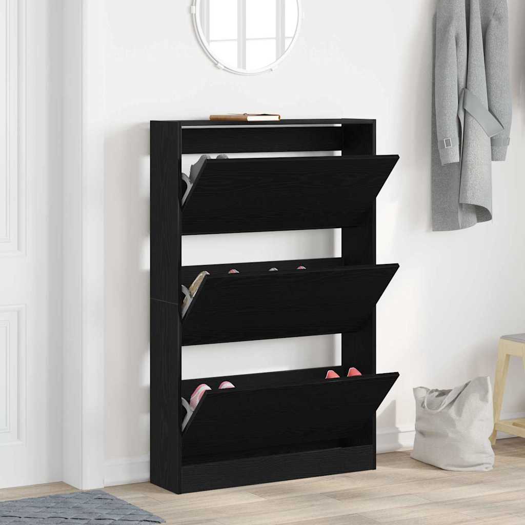 Schoenenkast Zwart Eiken 80 x 21 x 125,5 cm Bewerkt hout