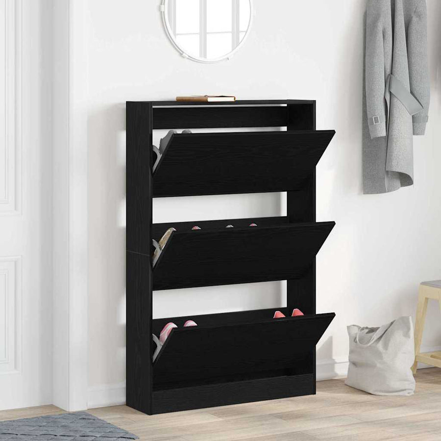 Schoenenkast Zwart Eiken 80 x 21 x 125,5 cm Bewerkt hout