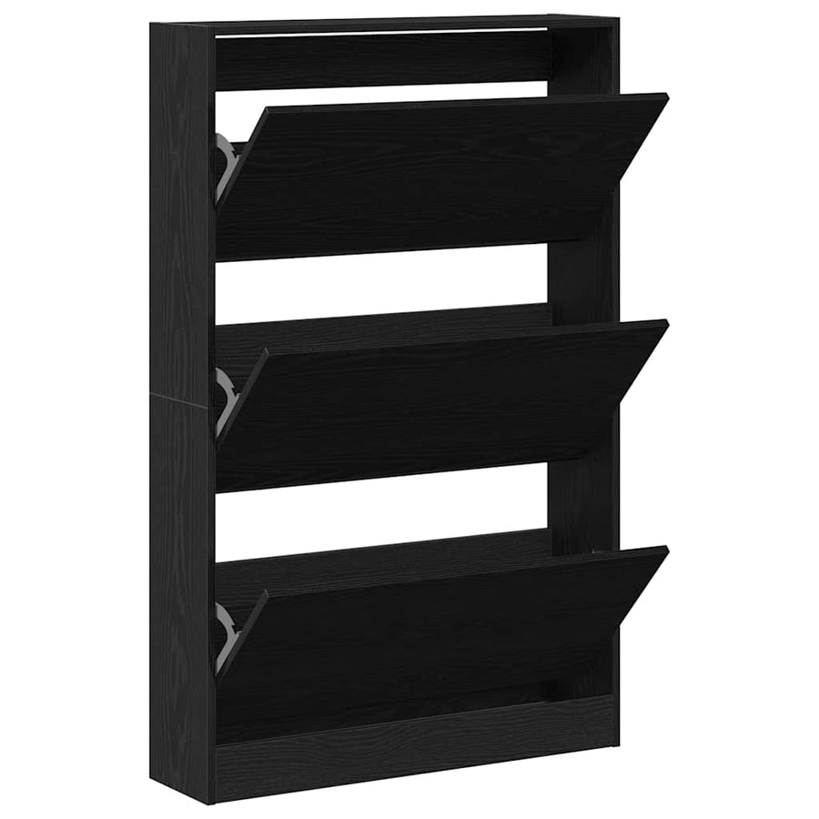 Schoenenkast Zwart Eiken 80 x 21 x 125,5 cm Bewerkt hout