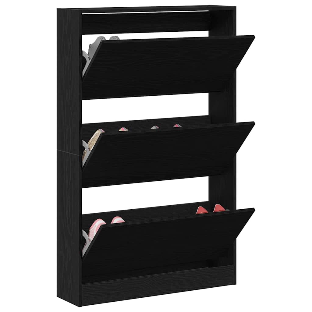 Schoenenkast Zwart Eiken 80 x 21 x 125,5 cm Bewerkt hout