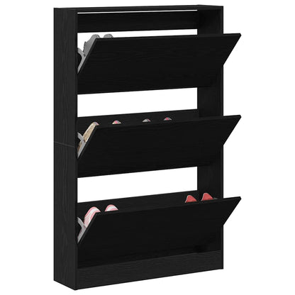 Schoenenkast Zwart Eiken 80 x 21 x 125,5 cm Bewerkt hout